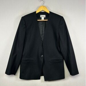 Minimalist Personal Womens Size 8 Black 100% Pure Wool Collarless Blazer Jacket